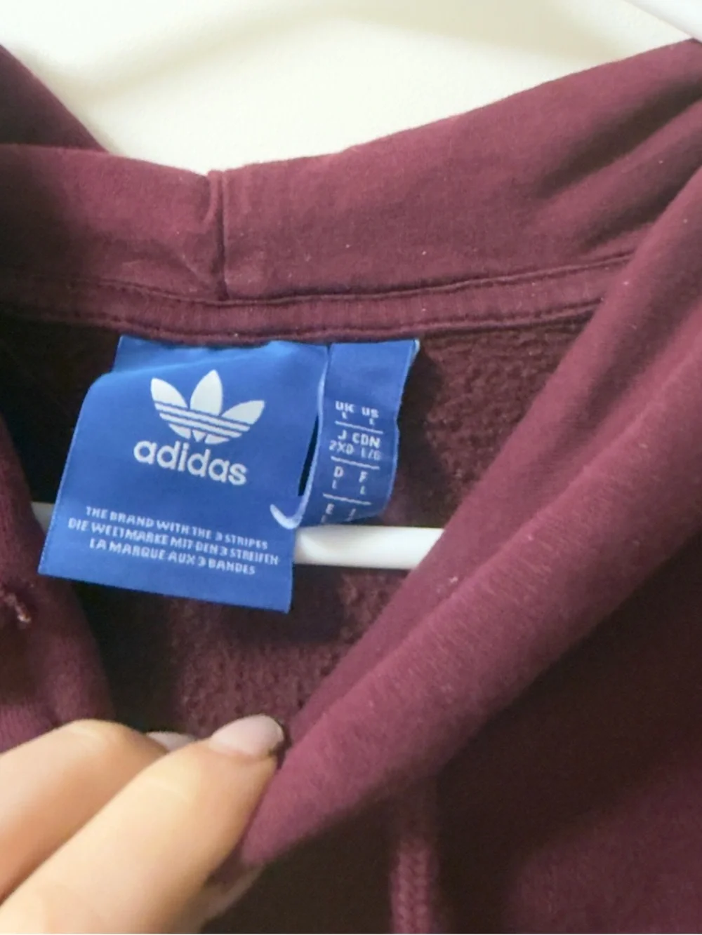 adidas Pullover Hoodie in Burgundy with White Trefoil - Picture 2 of 3
